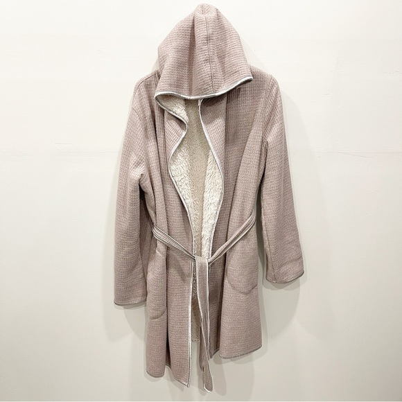 Anthropologie Pure + Good Reversible Sherpa Waffle Knit Hooded Robe Medium Large - Picture 1 of 6